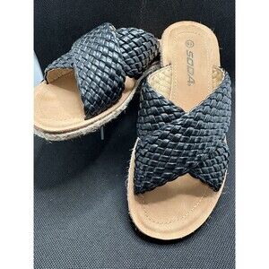 SODA Sandals Women’s 6.5M Black Woven Crisscross Slip-On Casual Comfortable